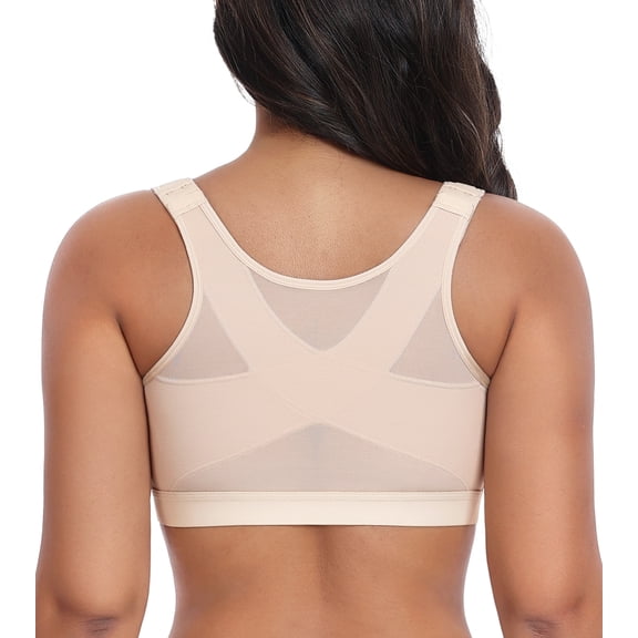 FANZE Women's Front Closure Posture Bra Full Coverage Back Support Everyday Wireless Comfy Unpadded Cup
