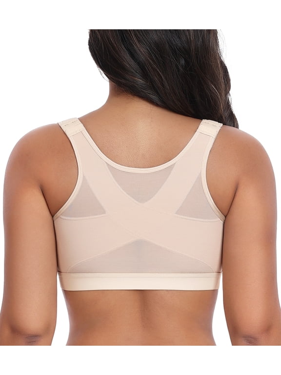 Women's Front Closure Posture Bra Full Coverage Back Support Everyday Wireless Comfy Unpadded Cup,42C