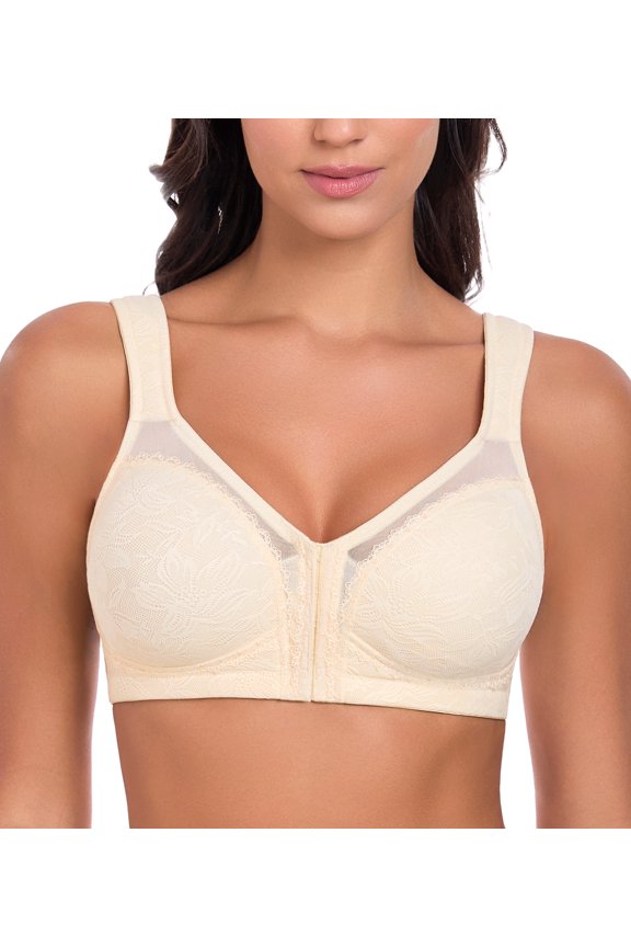 Women's Full Coverage Front Closure Posture Back Support Unpadded Wireless Minimizer Bra,42C