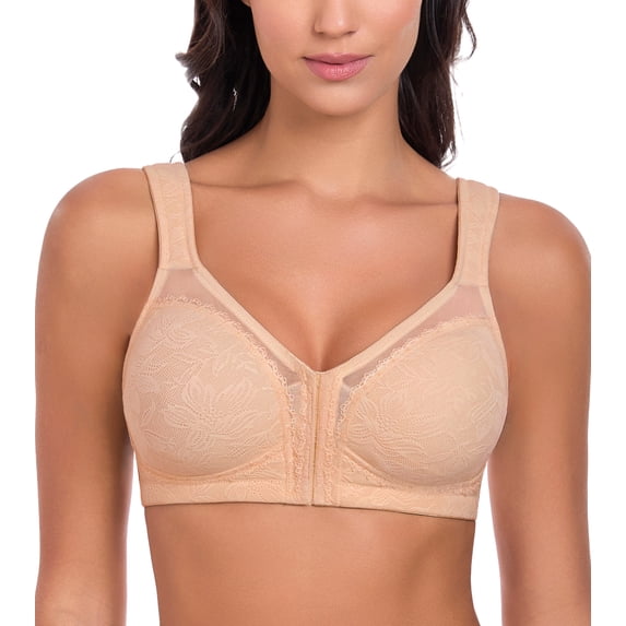 FANZE Women's Full Coverage Front Closure Posture Back Support Unpadded Wireless Minimizer Bra,38C