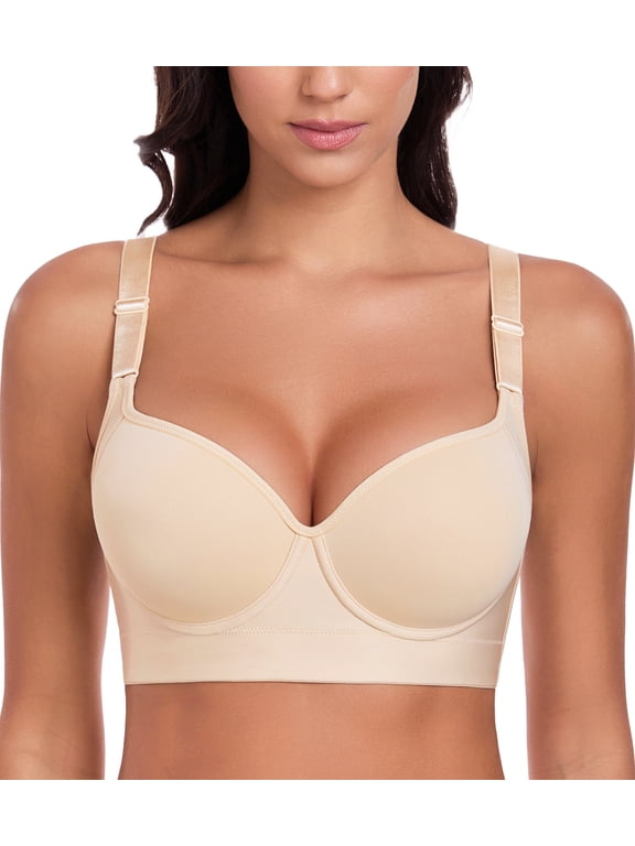 Women's T Shirt Push Up Bra Full Back Coverage Back Fat Smoothing Underwire Supportive,38DDD