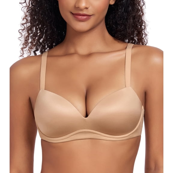 FANZE Women's Wireless Push-Up Bra Soft Breathable Fabric Plunge Padded with Support and Lift,36C