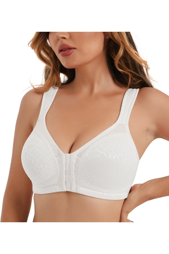 Womens Front Closure Wireless Unpadded Back Support Posture Bra,40DDD