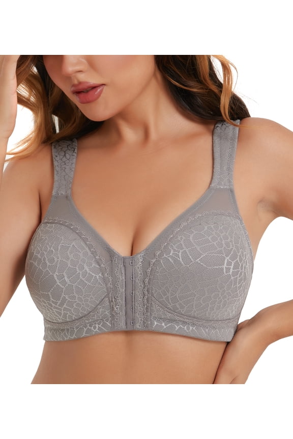 Womens Front Closure Wireless Unpadded Back Support Posture Bra,46D