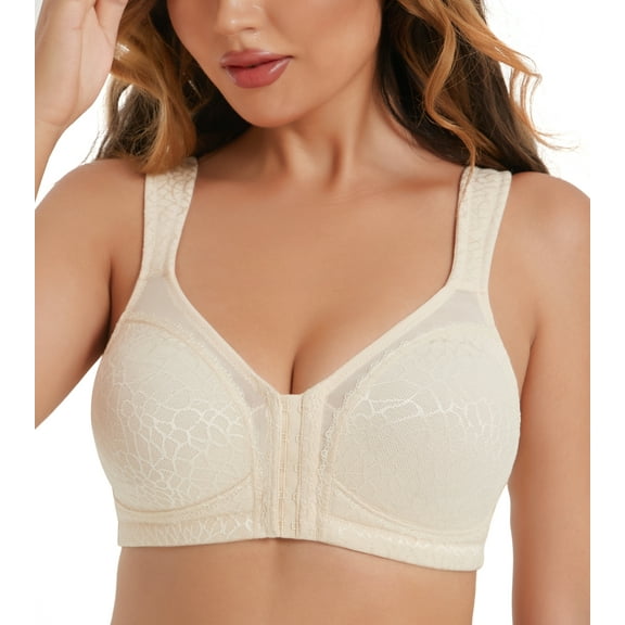 FANZE Womens Front Closure Wireless Unpadded Back Support Posture Bra,38C