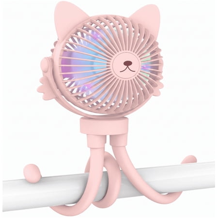 FANimal 3-in-1 Portable Baby Stroller Fan, Rechargeable Clip-on with Night Light, Pink
