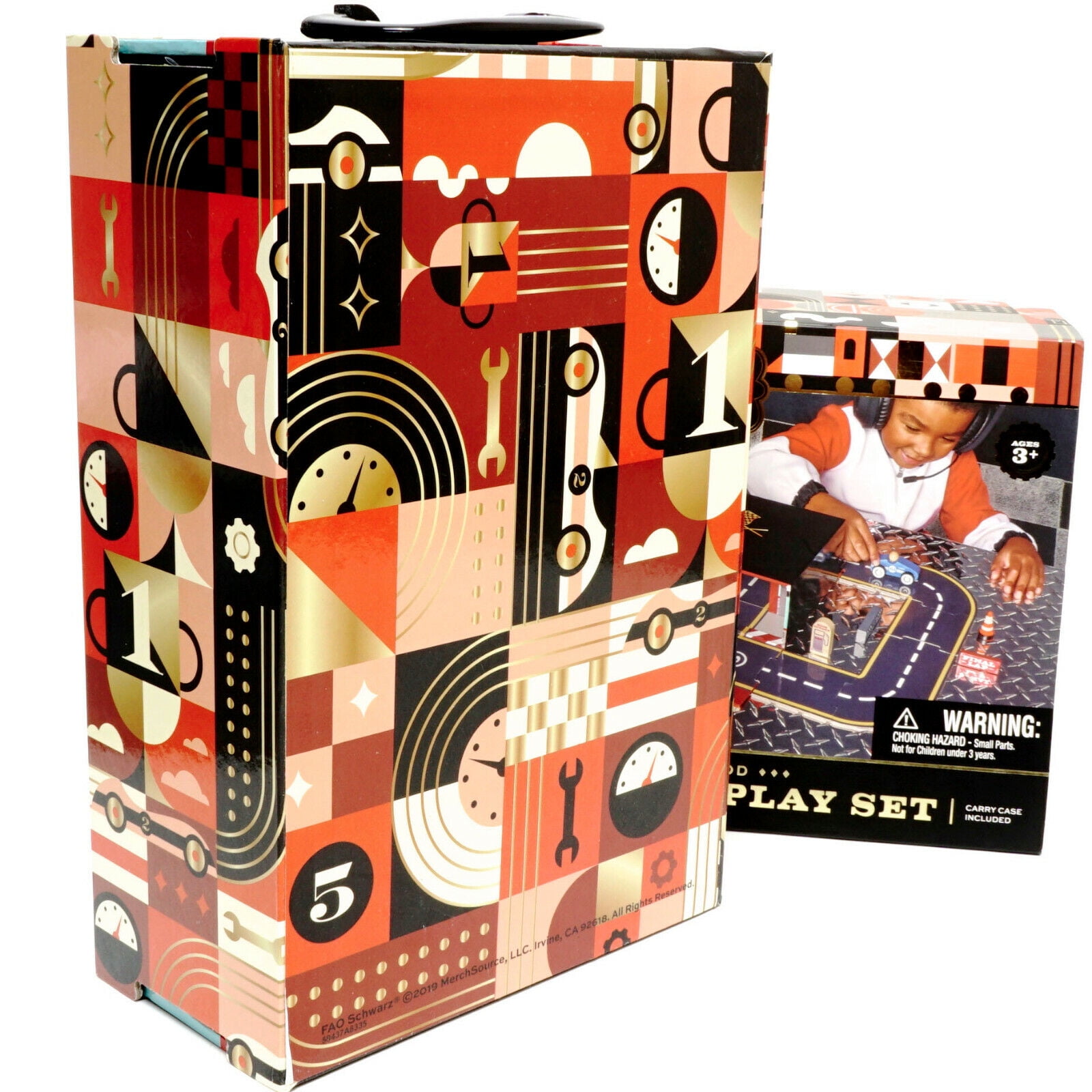 FAO Schwartz Vintage Wood Race Track 28 Piece Play Set w Carrying