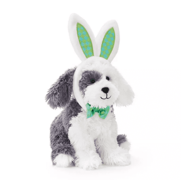 FAO Schwarz Plush 12" Sheepdog Puppy Dog Stuffed Animal with Easter Bunny Ears