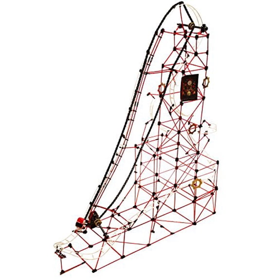 FAO Schwarz Childrens Build-A-Roller-Coaster Model Kit, Kids Engineering Construction Toy for Logic & STEM Development, 753Piece Set W/Rods & Connectors, Red/Black