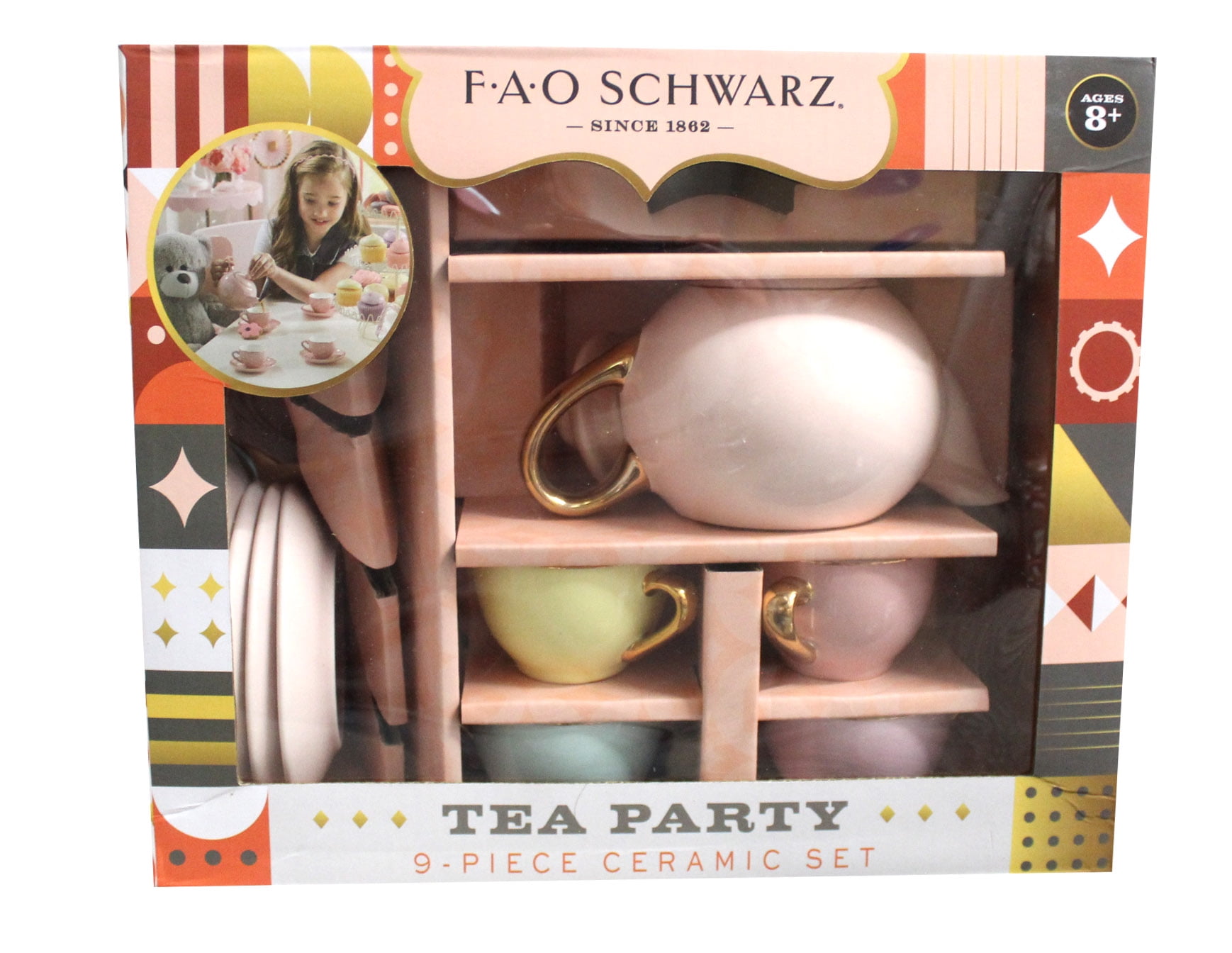 Hand-Glazed Ceramic Pastel Tea Party Set with Gold Accents