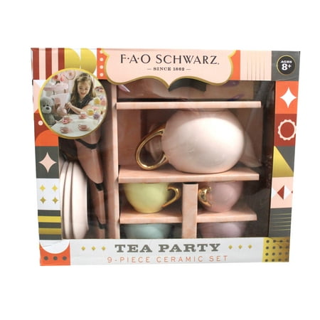 FAO Schwarz Hand-Glazed Ceramic Tea Party Set - 9pc New With Box