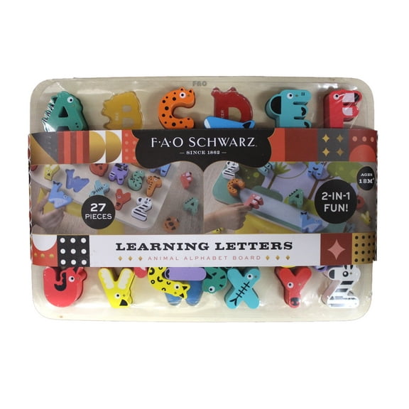 FAO Schwarz Learning Letters Animal Alphabet Wood Board Puzzle 27 Pieces