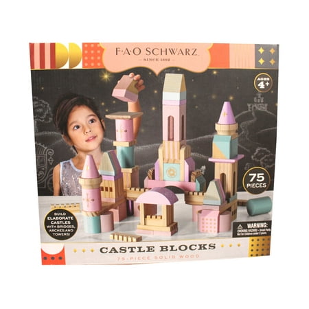 FAO Schwarz Medieval Princesses Wooden Castle Building Blocks Set 75pc New W Box