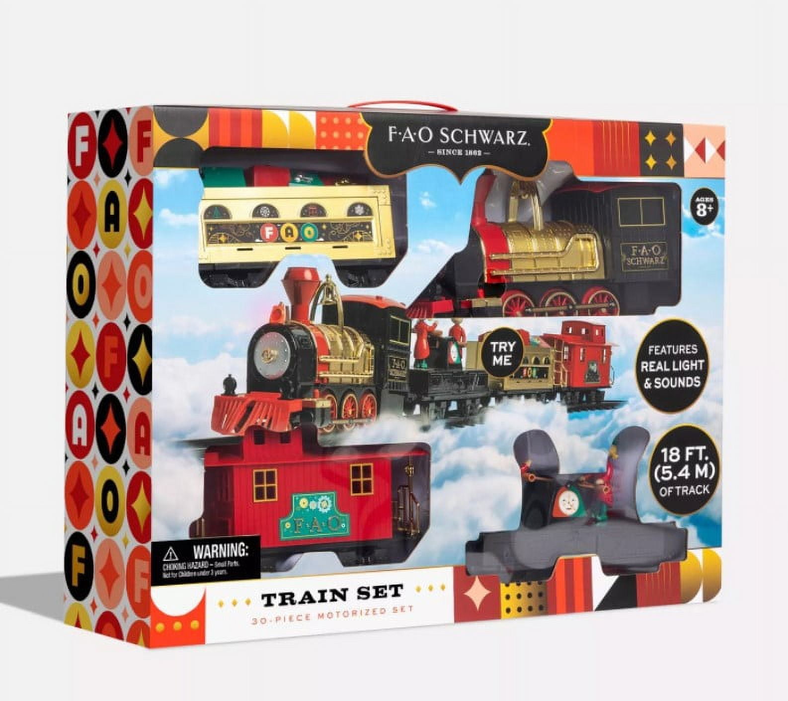  FAO Schwarz 1006832 Classic Motorized Train Set, Complete Toy  Set with Engine, Cargo, 18' of Modular Tracks, Red/Black, Pack of 30 : Toys  & Games