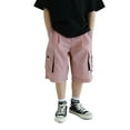 thumbnail image 1 of FAOWME 2025 Spring Summer Boys Trendy Cargo Shorts Lightweight Breathable Workwear Casual Shorts With Pockets Stylish Thin Fabric Loose Fit Outdoor Play Clothes Pink 9-10 Years, 1 of 6