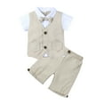 thumbnail image 1 of FAOWME 3pcs Baby Boys Toddler Gentleman Wedding Outfits Suit Shirt Shorts Bow Tie Set Beige 12-24 Months, 1 of 2