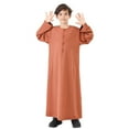 thumbnail image 1 of FAOWME Arabic Thobe Long Sleeve Kaftan Crew Robe Teen Boys Long Sleeve Embroidered Robe Set Arab Children Robe Orange 7-8 Years, 1 of 8