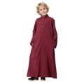 thumbnail image 1 of FAOWME Arabic Thobe Long Sleeve Kaftan Crew Robe Teen Boys Long Sleeve Embroidered Robe Set Arab Children Robe 5-6 Years, 1 of 6