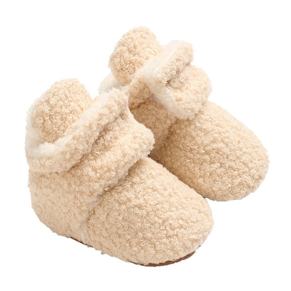 FAOWME Baby Boy Girl Boots Shoes Shoes Winter Snow Bowknot Soft Sole Warm Toddler Prewalker Booties Beige 12-18 Months