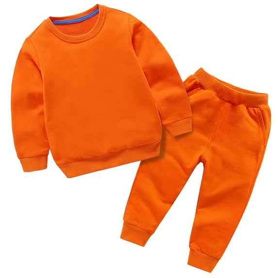 FAOWME Baby Boy Girl Clothes Winter Solid Color Long Sleeve Pullover Sweatshirt Pants 2Pcs Fall Outfits Set Orange 9-10 Years