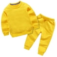 thumbnail image 1 of FAOWME Baby Boy Girl Clothes Winter Solid Color Long Sleeve Pullover Sweatshirt Pants 2Pcs Fall Outfits Set Yellow 12-24 Months, 1 of 6