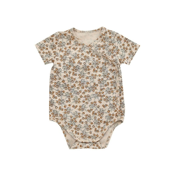 FAOWME Baby Boy Girl Floral Short Sleeve Romper Onesie Bodysuit Jumpsuit Onesie Outfits Beige 12-24 Months