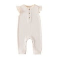 thumbnail image 1 of FAOWME Baby Boy Girl Solid Color Romper Ruffle Short Sleeve Jumpsuit Onesies Clothes Beige 0-3 Months, 1 of 4