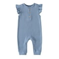 thumbnail image 1 of FAOWME Baby Boy Girl Solid Color Romper Ruffle Short Sleeve Jumpsuit Onesies Clothes Blue 3-6 Months, 1 of 4