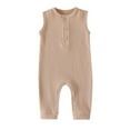 thumbnail image 1 of FAOWME Baby Boy Girl Sleeveless Romper Clothes Solid Color Unisex Knitted Bodysuit Jumpsuit Onesies Khaki 0-3 Months, 1 of 3