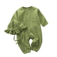 thumbnail image 1 of FAOWME Baby Boy Romper Long Sleeve Button Down Shirt Romper Fall Romper With Hat Army Green 3-6 Months, 1 of 3