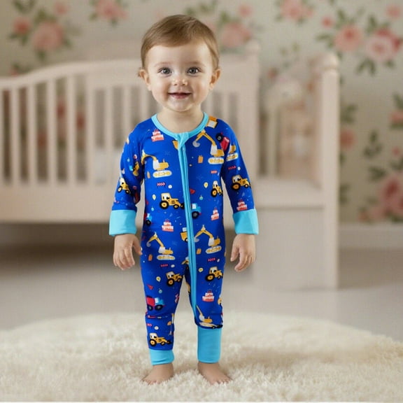 FAOWME Baby Boys Bodysuits Soft Thin Truck Print Sleepwear Romper Comfortable Breathable Outfit For Infant Toddler Daily Party Blue 18M