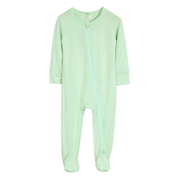 FAOWME Baby Boys Girls Cotton Rompers Footed Pajamas Zipper Long Sleeve Sleeper Jumpsuit Onesie Green 18-24 Months
