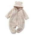 thumbnail image 1 of FAOWME Baby Boys Girls Fall Warm Onesie Baby Plush Zipper Overalls Children Pajamas Jumpsuit Onesie Beige 12-24 Months, 1 of 3