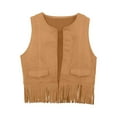 thumbnail image 1 of FAOWME Baby Boys Girls Retro Cowboy Cow Girl Vest Tassel Fringe Waist Coat Tops Party Khaki 7-8 Years, 1 of 4