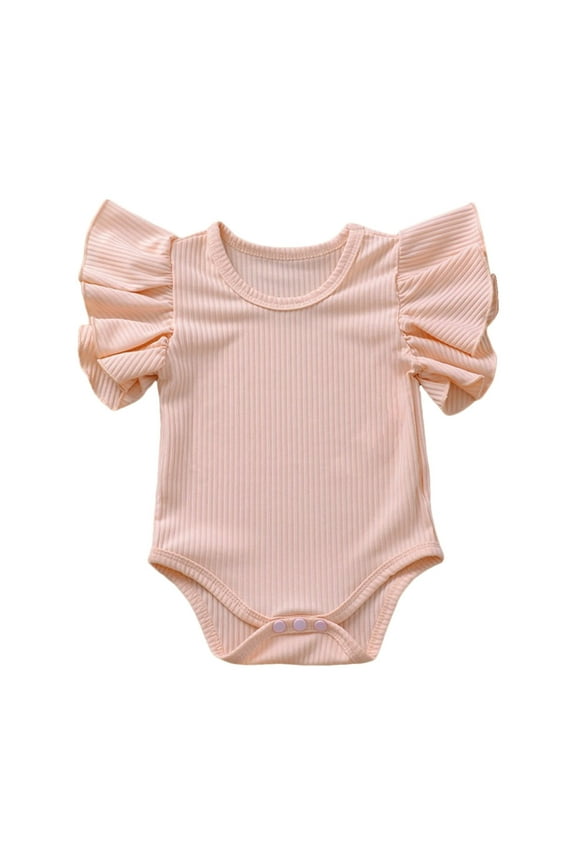 Baby Boys Girls Solid Color Ruffle Bodysuit Onesie One-Piece Pink 0-6 Months