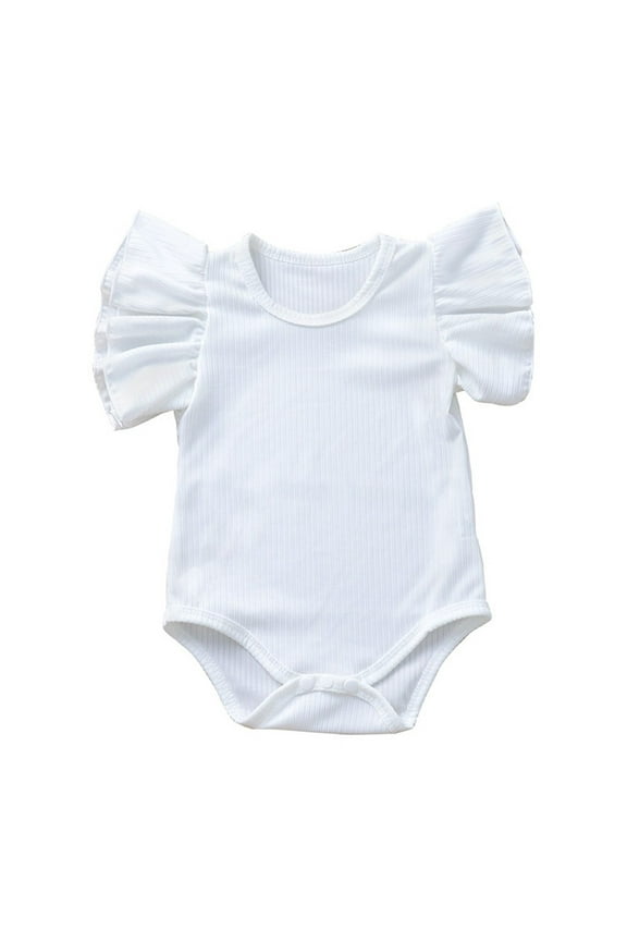 Baby Boys Girls Solid Color Ruffle Bodysuit Onesie One-Piece White 6-12 Months