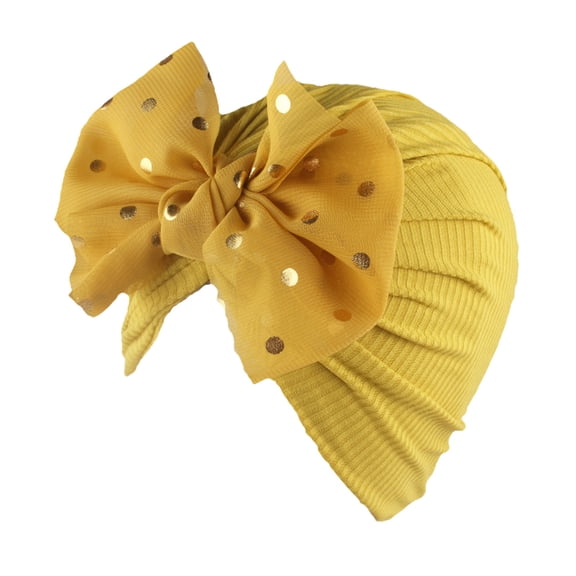 FAOWME Baby Floral Solid Color Hat Cap Beanie Bowknot Headband Headwear Accessories Yellow One Size