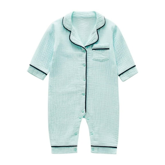 FAOWME Baby Girl Boy Pajamas Romper Button Up Pajamas Footie PJs Jumpsuit Onesie Clothes Light Blue 3-6 Months