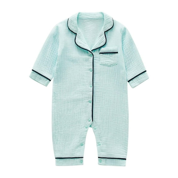 FAOWME Baby Girl Boy Pajamas Romper Button Up Pajamas Footie PJs Jumpsuit Onesie Clothes Light Blue 3-6 Months