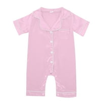 FAOWME Baby Girl Boy Silk Pajamas Rompers Button Down Short Sleeve Satin PJs Jumpsuit Onesie Pink 12-18 Months