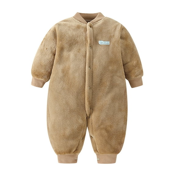 FAOWME Baby Girl Boy Thick Warm Jumpsuit Onesie Playsuit Romper Clothes Brown 9-12 Months