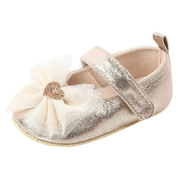 FAOWME Baby Girl Shoes Comfortable Butterfly-knot Fashion First Walkers Kids Shoes Gold 12~18 Months