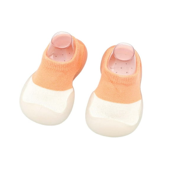 FAOWME Baby Girl Shoes Rubber Sole Non- Indoor Slipper Girls First Walking Floor Shoes With Cute Bows Baby Shoes Orange 15-18 Months