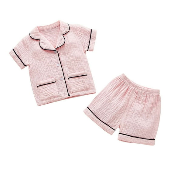 FAOWME Baby Girls Boys Pajamas Sets Nightwear Kids Short Sleeves Sleepwear 2PCS Button Down Classic Loungewear Shorts Pink 12-18 Months