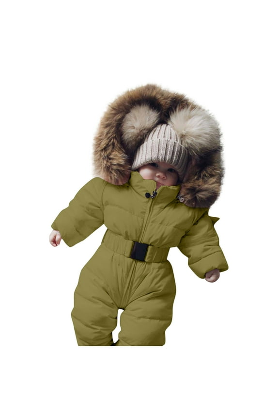 Baby Girls Boys Romper Suit Warm Hooded Snowsuit Jumpsuit Onesie Down Coat Romper Padded Outwear Snow Wear Green 6-9 Months