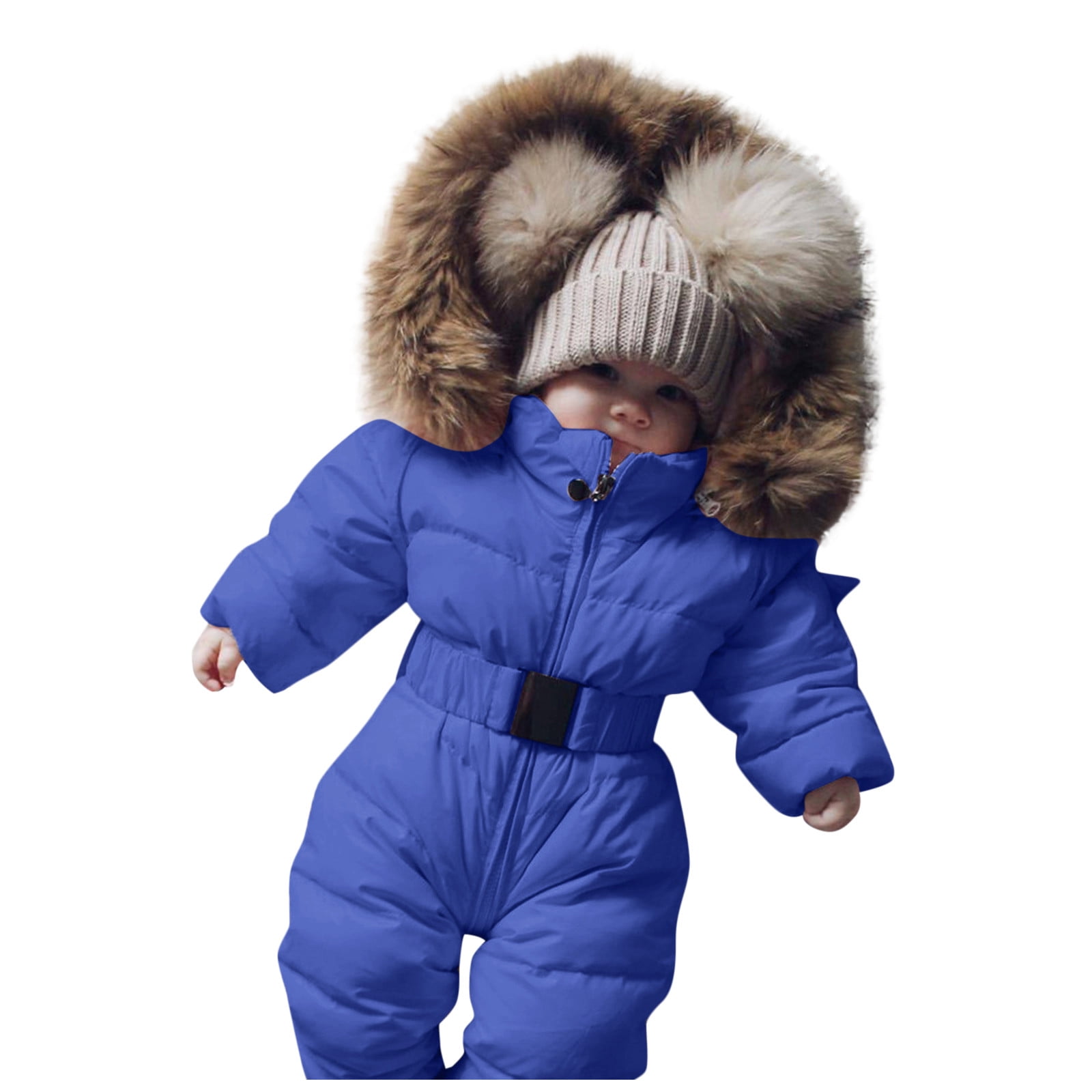 FAOWME Baby Girls Boys Romper Suit Warm Hooded Snowsuit Jumpsuit Onesie Down Coat Romper Padded Outwear Snow Wear Light blue 6-9 Months