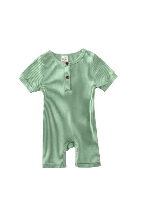 Baby Girls Boys Summer Casual Solid Color Jumpsuit Onesie Knitted Ribbed Pattern Rompers Green 0-3 Months