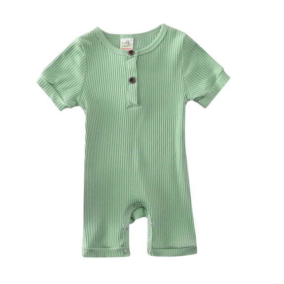 FAOWME Baby Girls Boys Summer Casual Solid Color Jumpsuit Onesie Knitted Ribbed Pattern Rompers Green 12-18 Months