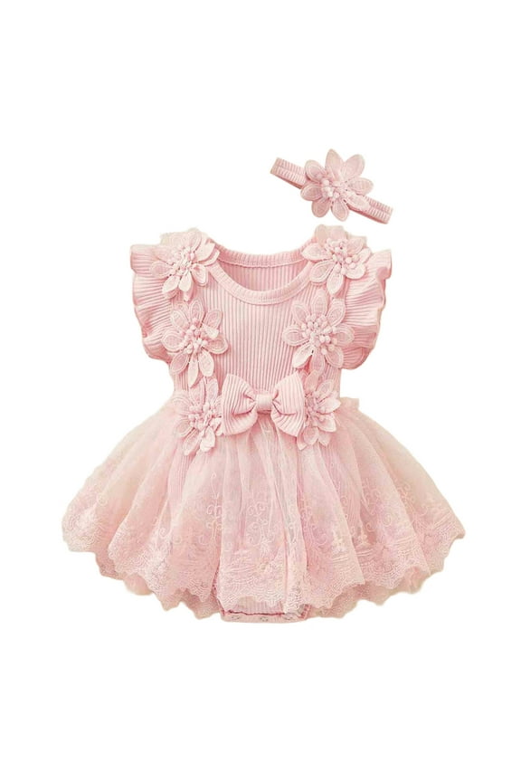 Baby Girls Floral Bow Romper Solid Color 1PC Jumpsuit Onesie With Snap Closure Red 0-3 Months