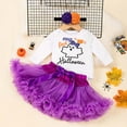 thumbnail image 1 of FAOWME Baby Girls Halloween Outfits Long Sleeve Crew Neck Ghost Print Romper And Mesh Tutu Skirt Set For Party Performance Daily Wear,Purple,12-24 Months, 1 of 3